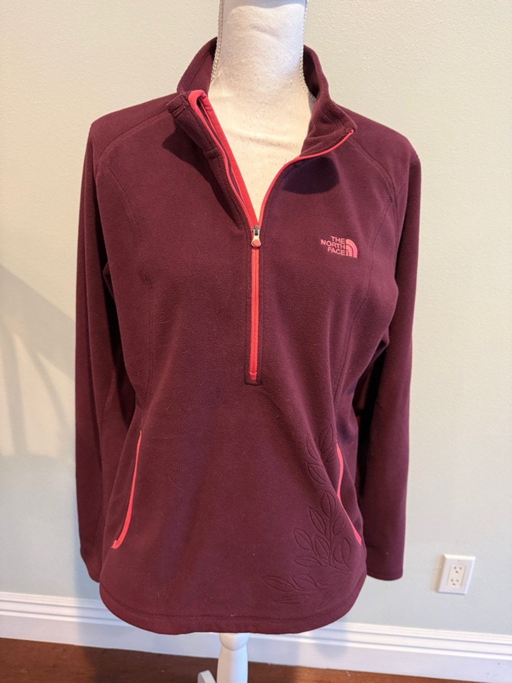 The North Face Burgundy Half-Zip Fleece with Coral Accents